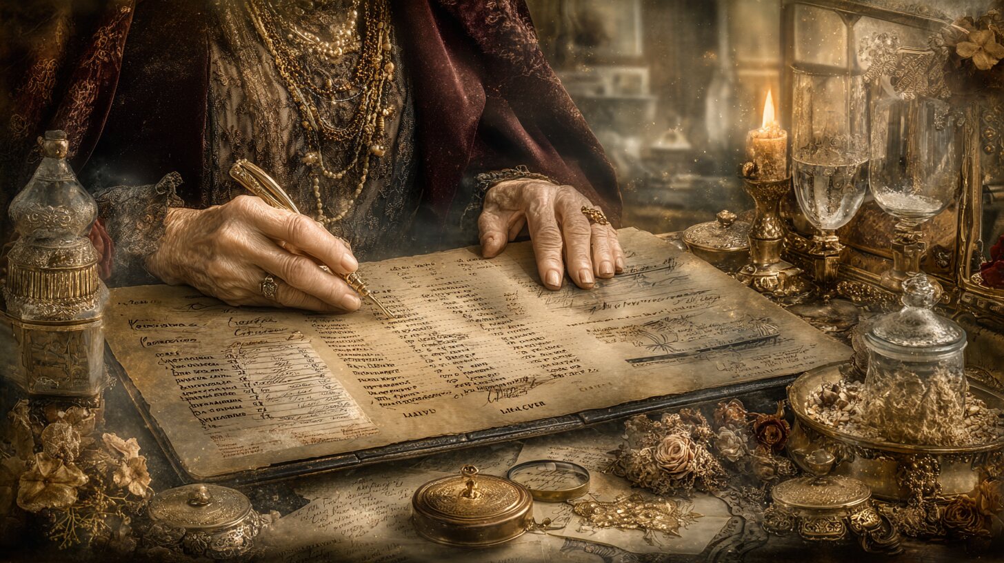 A genealogist comparing an official register with separate household and family records.