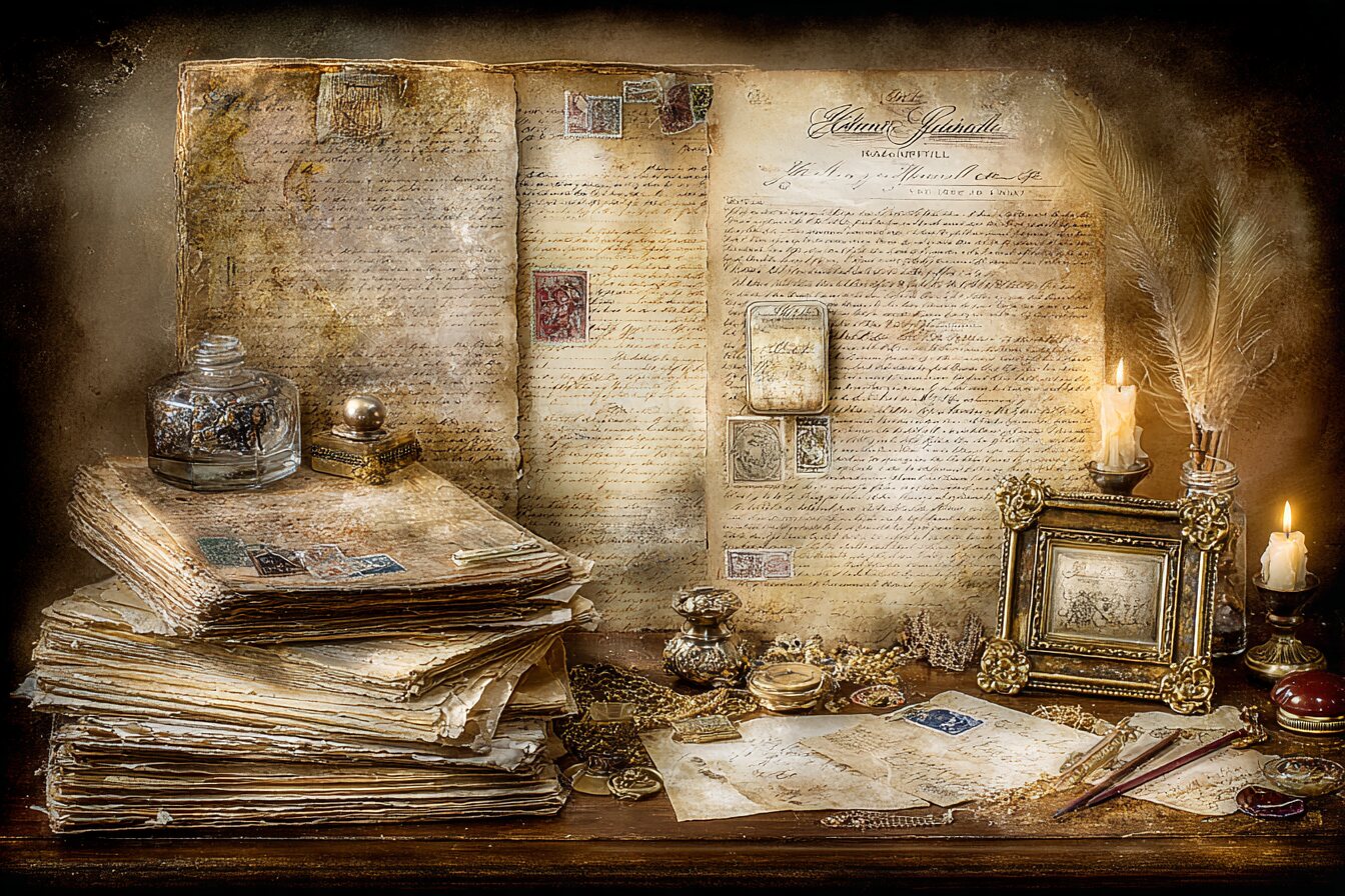 Historical guardianship papers and archive bundles arranged for evidence comparison.